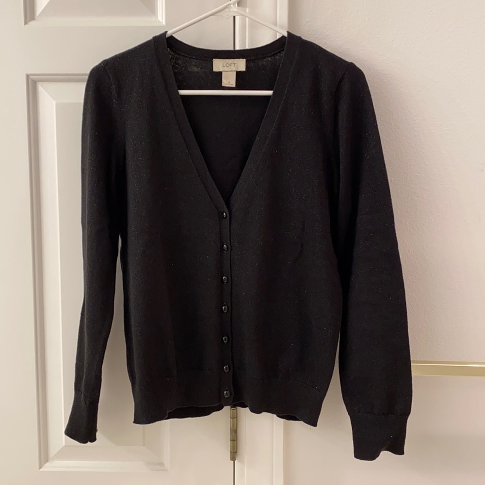 V neck black cardigan with glitter